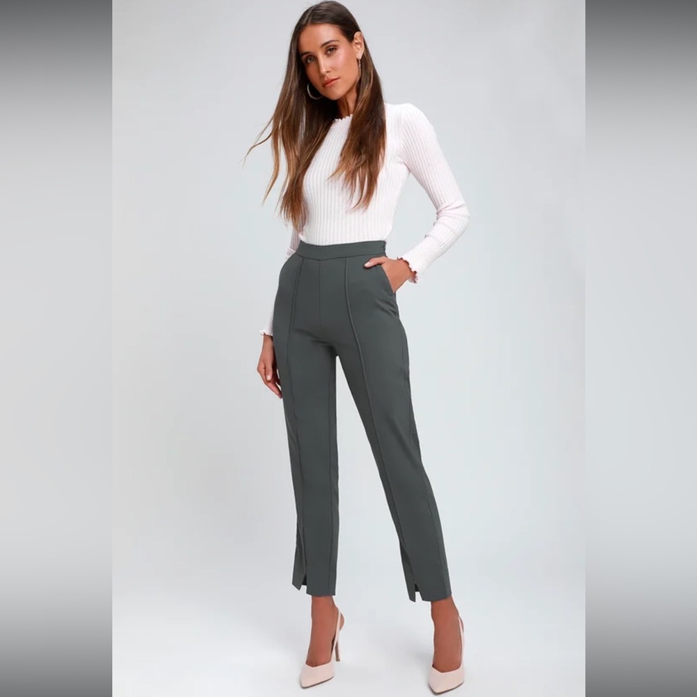 New Lulus Aisha Charcoal Grey Trouser Pants